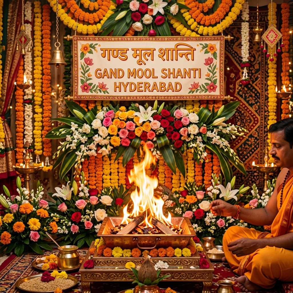 Havan setup for Gand Mool Shanti Puja in Hyderabad