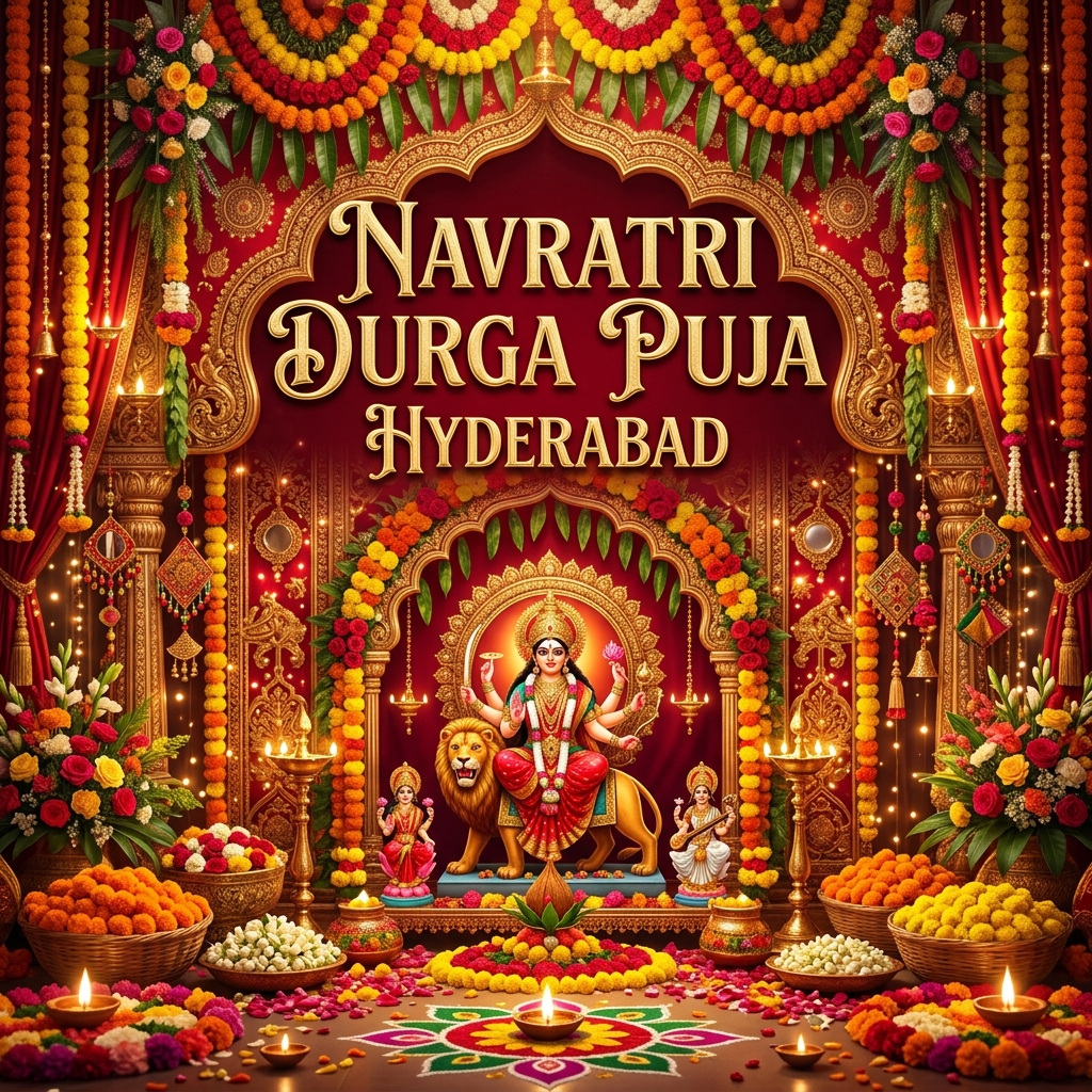 Festival puja setup for Navratri Durga Puja in Hyderabad